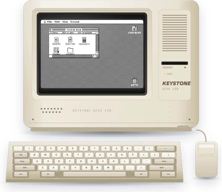 Desktop computer with windows and a mouse, item B
