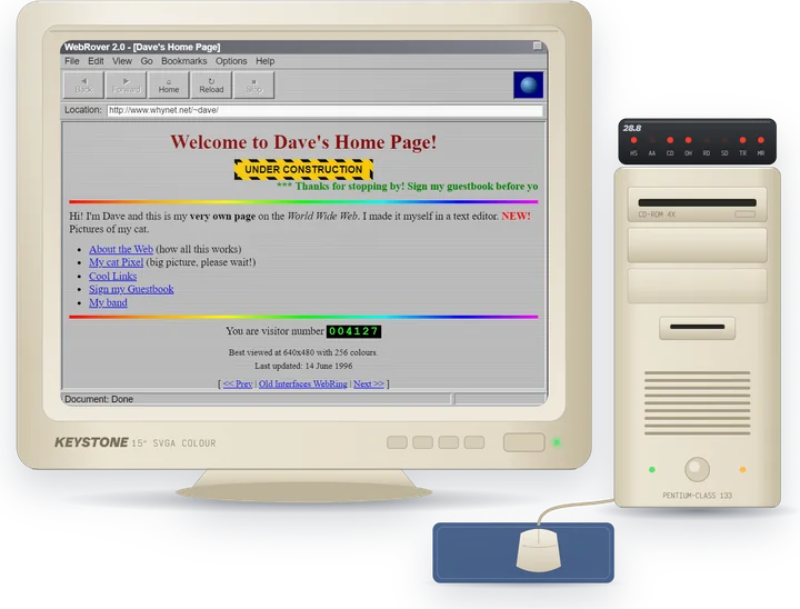 Home computer with a web browser and modem, item J