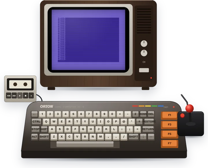 Home computer with a cassette deck, item K